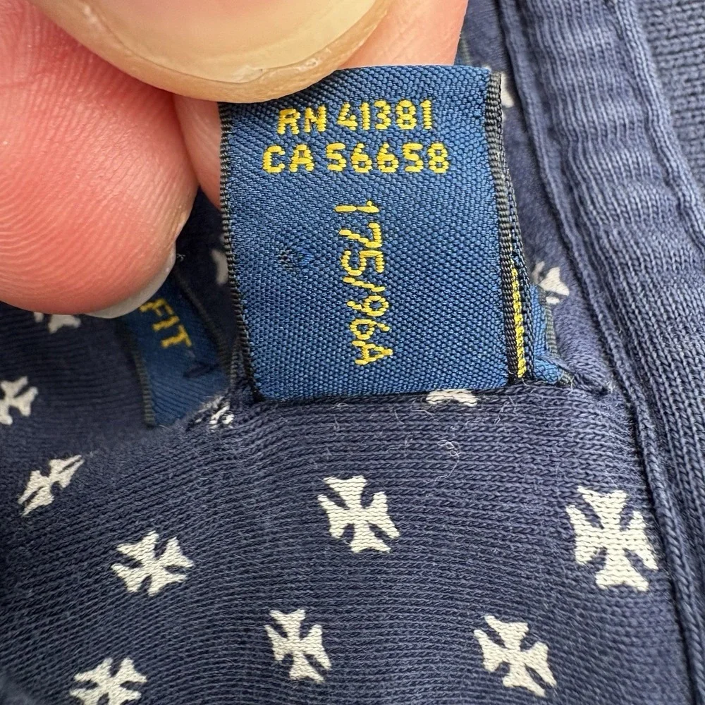 Polo Ralph Lauren Men's Custom Slim Fit Navy Polo Shirt White Cross Print Size M